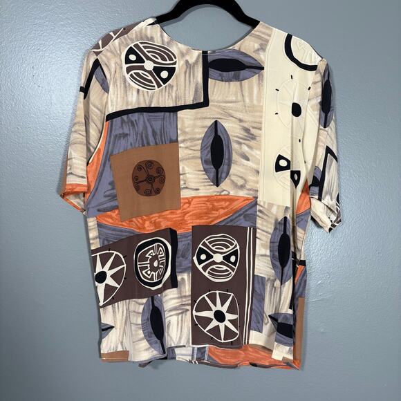 Graham & Gunn Women's Vintage Boho Tribal 100% Silk Blouse - Size 6 - 1990's Top - Picture 1 of 6